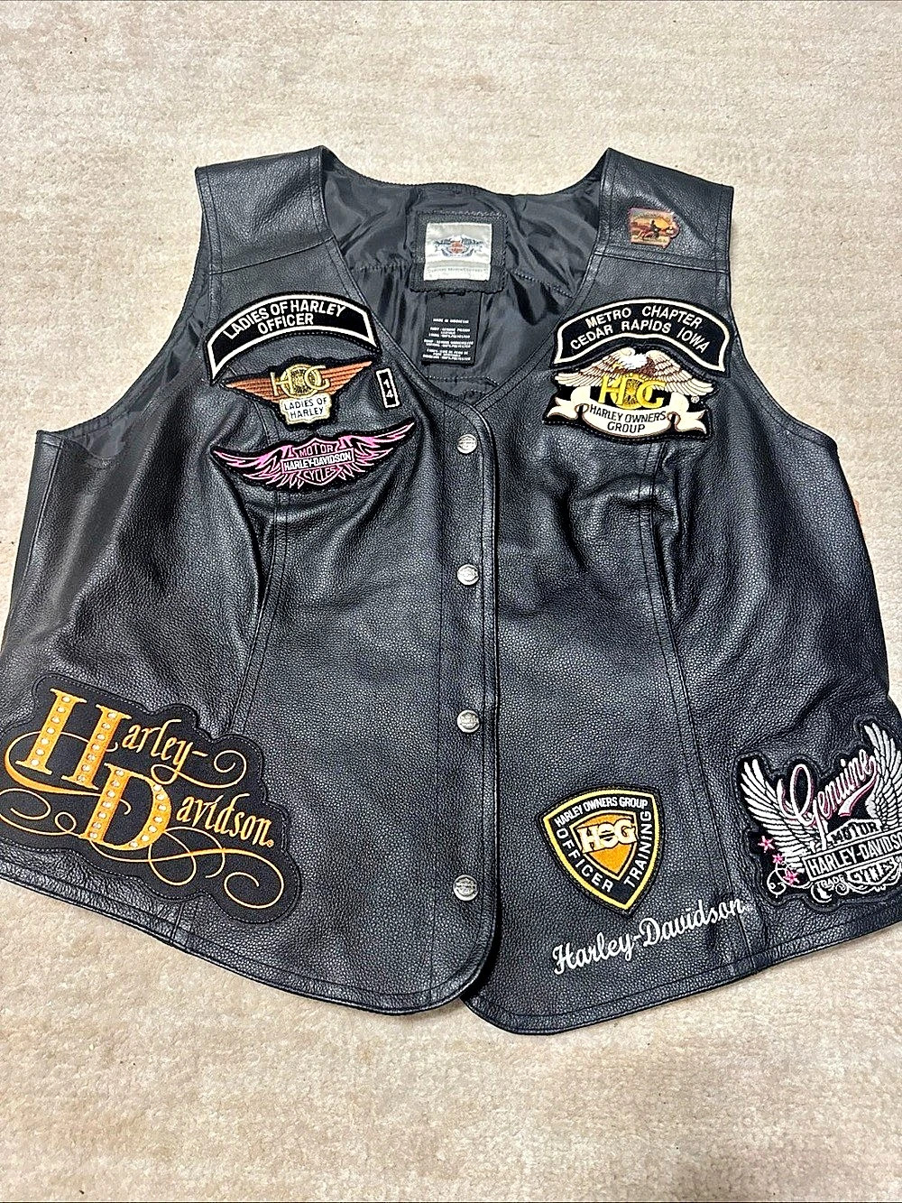 Harley-Davidson Black Leather Motorcycle Vest Size Medium